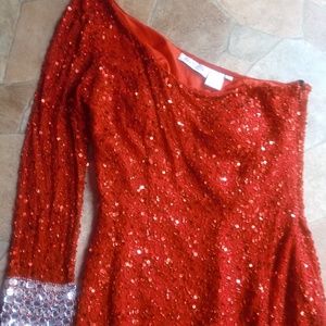 Red Shail K. Sequin Beaded One Shoulder